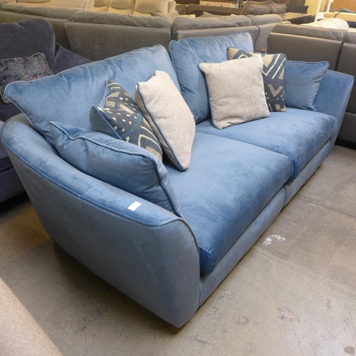 1349 - A Barker and Stonehouse diamond blue velvet 
 three seater sofa RRP £1805