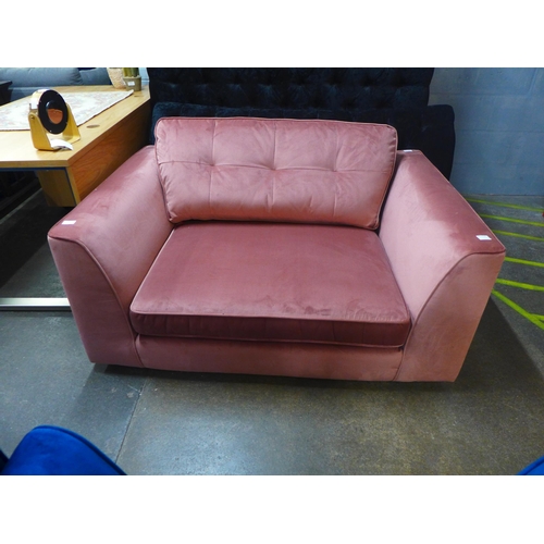 1392 - A rose pink velvet pinched back loveseat