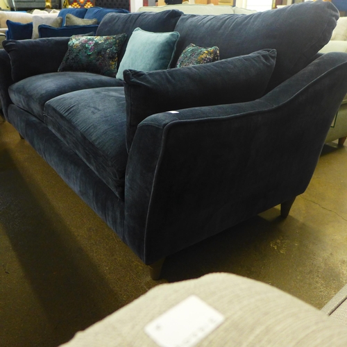 1405 - A Barker and Stonehouse midnight blue upholstered three seater sofa with multicoloured scatter cushi... 