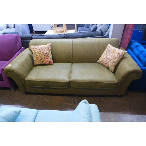 1490 - A moss green faux leather four seater sofa