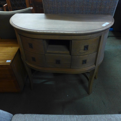 1584 - A Gibson, grey oak, half moon console table, damaged