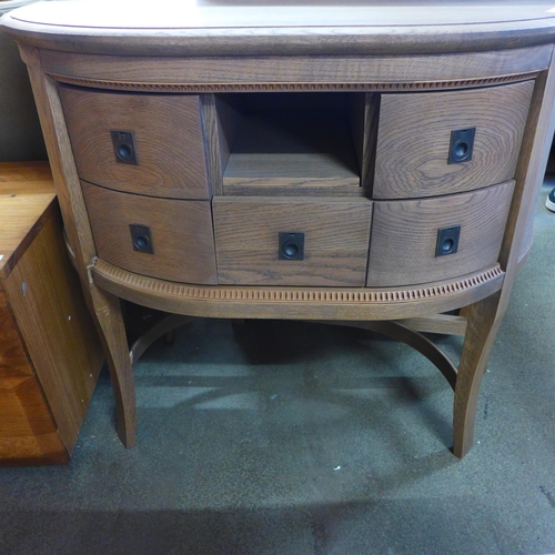 1584 - A Gibson, grey oak, half moon console table, damaged