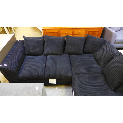 1606 - A black jumbo corduroy RHF corner sofa