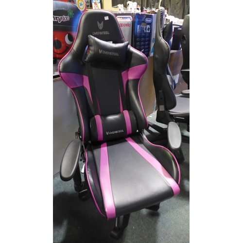 3035 - Oversteel black and purple leather effect gaming chair on wheels