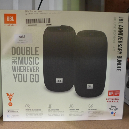 3083 - Two JBL Link Portable Speakers  (284-421) * This lot is subject to VAT