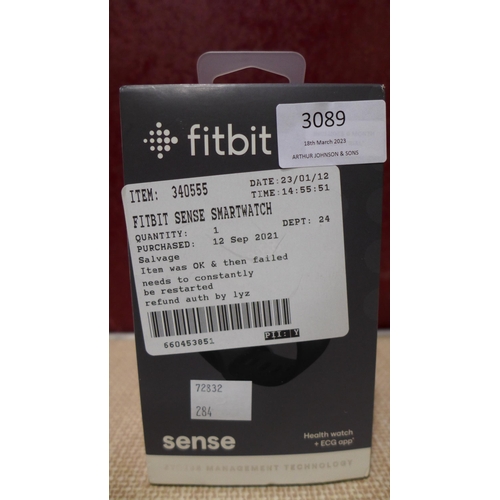 3089 - Fitbit Sense Smartwatch (Carbon/Graphite), original RRP £159.99 + VAT  (284-345) * This lot is subje... 