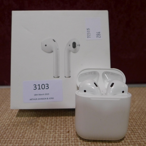 3103 - Airpods (2nd Gen) & Case (model:- MV7N2ZM/A), original RRP £104.99 + VAT (284-202) * This lot is sub... 