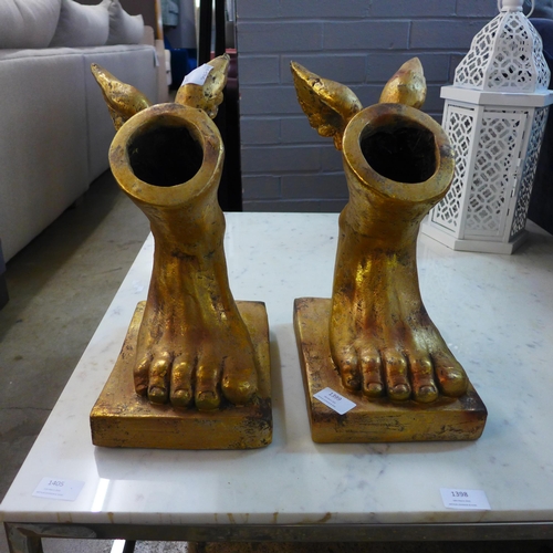 1399 - A pair of gold winged foot planters