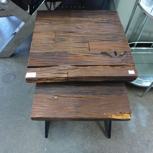 1506 - A Phoenix railway sleeper nest of two tables (no glass top, damaged)