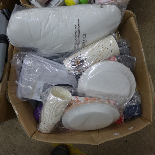 2193 - 6 boxes, approx 250 misc. home and homeware items, inc. bags, plates and cups, etc.