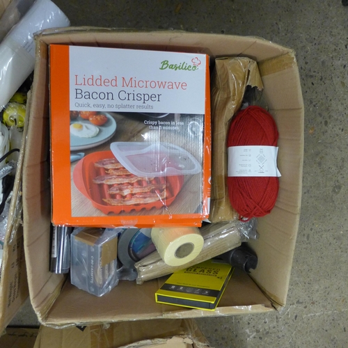 2193 - 6 boxes, approx 250 misc. home and homeware items, inc. bags, plates and cups, etc.