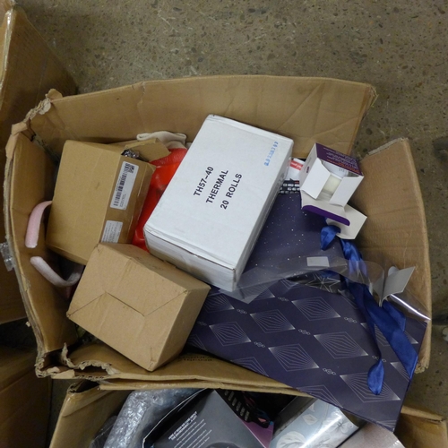 2193 - 6 boxes, approx 250 misc. home and homeware items, inc. bags, plates and cups, etc.