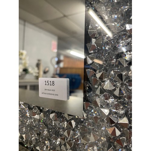 1518 - A Gatsby mirror with bevelled edges and border with crushed glass crystals, H 120 x 80cms 9G80X12059... 