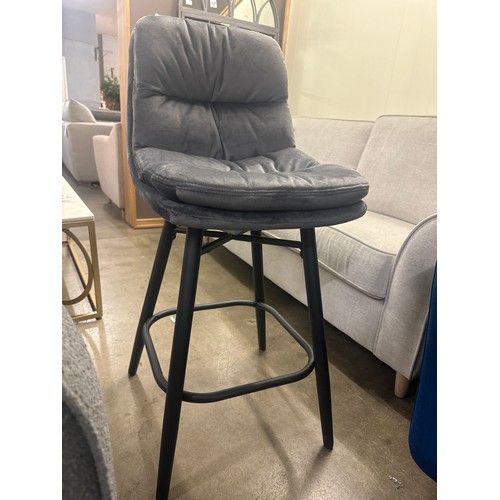 1387 - A Pair of Enderson dark grey plush velvet bar stools