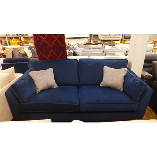 1474 - A Barker and Stonehouse Vincent midnight blue velvet three seater sofa RRP £1439