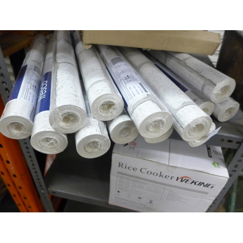 2176 - 12 rolls of sealed Graham & Brown Mica Stone silver-white kitchen wallpaper, rrp 18 per roll