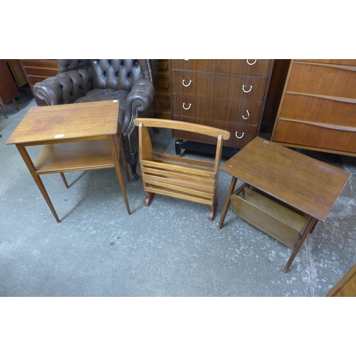 72 - Two teak magazine racks and an occasional table