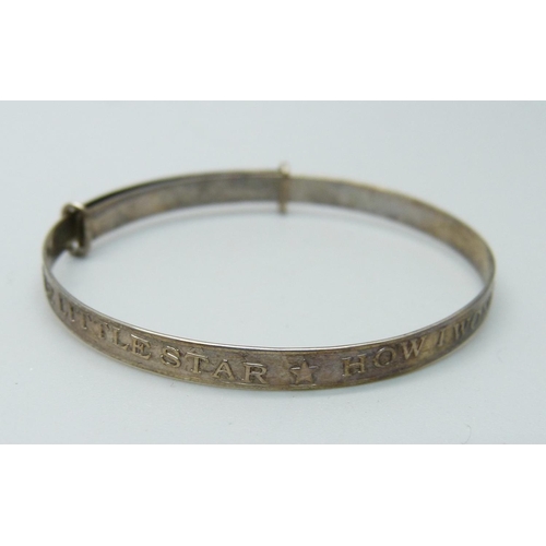 1014 - A silver christening bangle