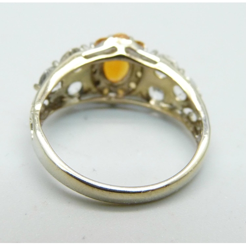 1119 - A silver gilt, fire opal, citrine and zircon cluster ring, S