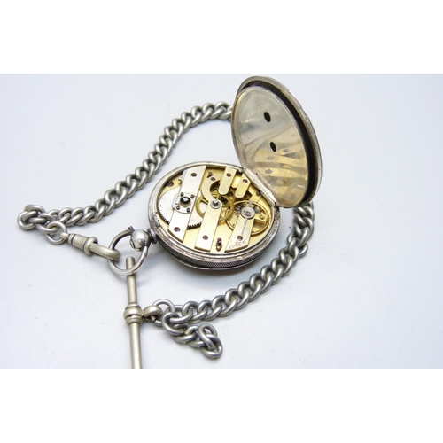 1120B - A silver pocket watch and an Albert chain