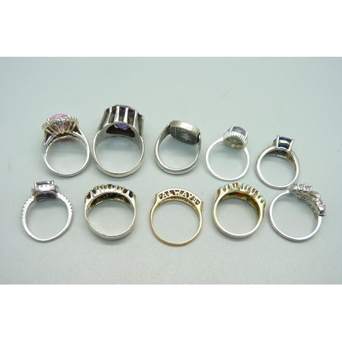 1132 - Ten silver and stone set rings, 77g