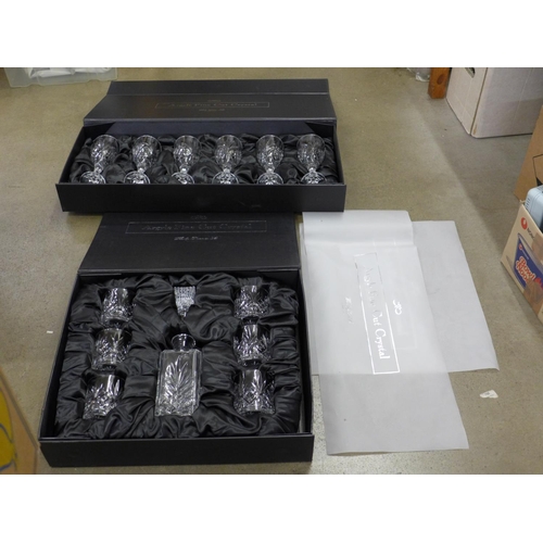 1193 - A cased set of six Argyle crystal wine glasses and a wishing set with decanter **PLEASE NOTE THIS LO... 