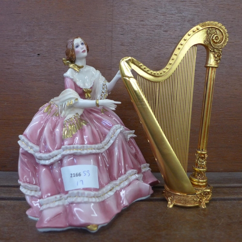 610 - A Franklin Mint Chopin's Nocturne of Love musical figure of a lady with harp