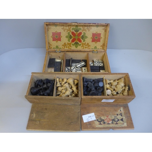 627 - A cribbage box and two Staunton chess sets, boxed