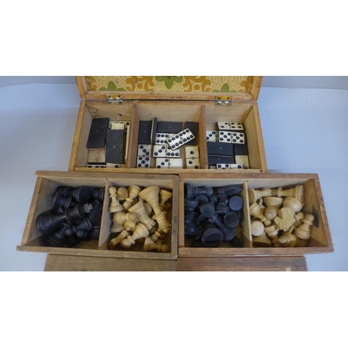 627 - A cribbage box and two Staunton chess sets, boxed