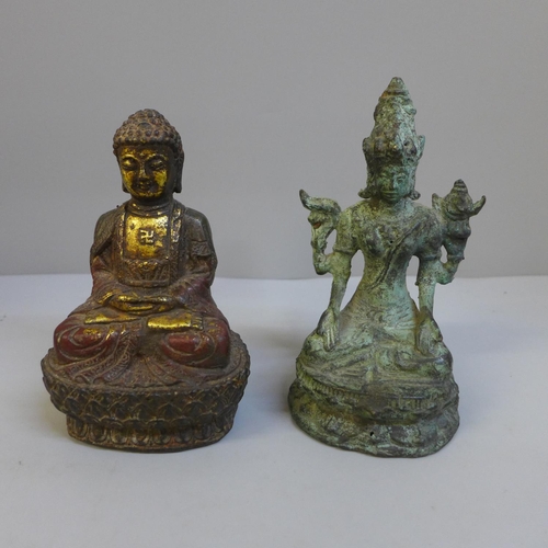 648 - Two cast metal figures, Shiva and Buddha