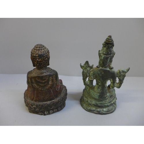 648 - Two cast metal figures, Shiva and Buddha