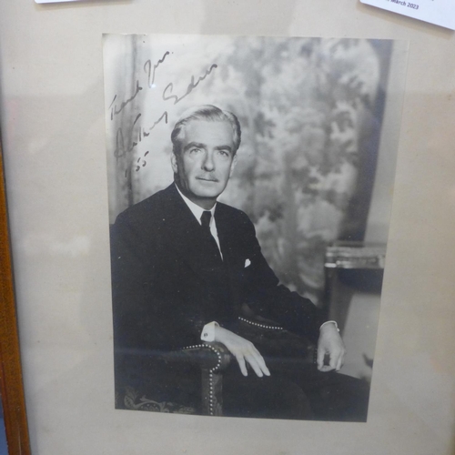 666 - A framed signed photograph of Anthony Eden, dated 1955, a framed watercolour by RA Hayrapetian, Tehr... 