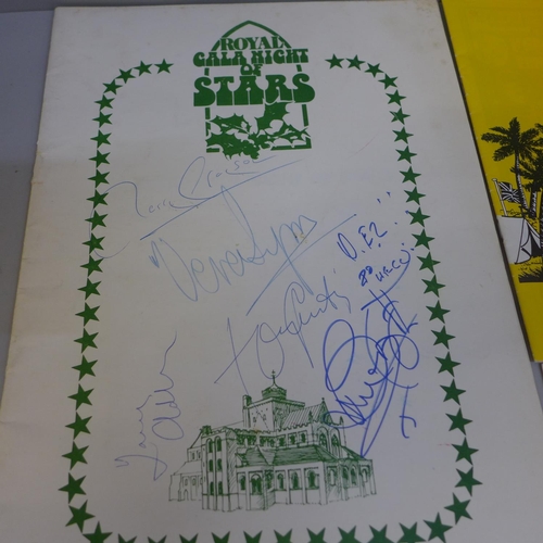 684 - Signed/autographed programmes including Tony Curtis, Larry Adler, Carry Grayson, etc., and signed ca... 