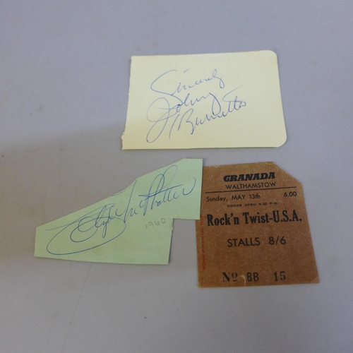 704 - Rock and roll signed pages by Johnny Burnette, Clyde McPhatter, with programme and ticket for the sh... 