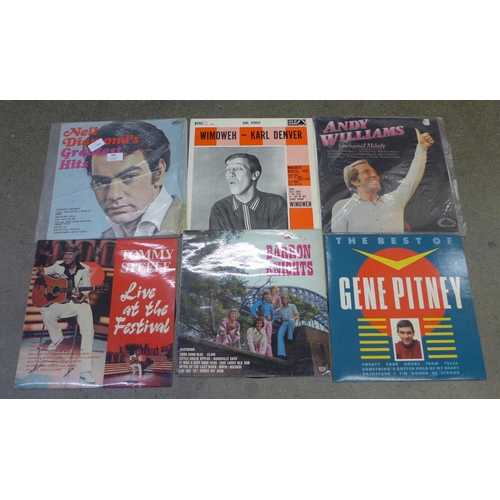 706 - Six signed LP records by Neil Diamond, Karl Denver, Barron Knights, Andy Williams, Gene Pitney and T... 