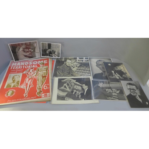 709 - A collection of autographed theatre organist photographs, including Reginal Dixon, together with ass... 