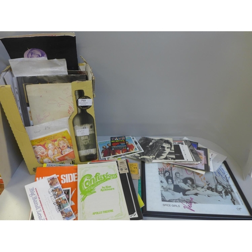 713 - Entertainment:- box of assorted music and theatre ephemera including Diana Ross tour programme, Spic... 