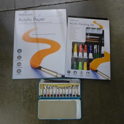 727 - A Rowney watercolour paint set, acrylic paints and artist's box