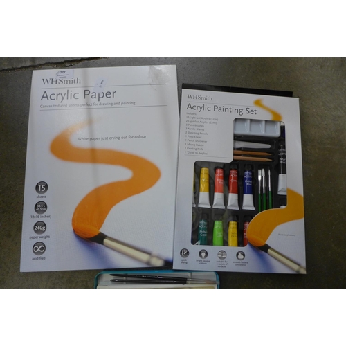 727 - A Rowney watercolour paint set, acrylic paints and artist's box