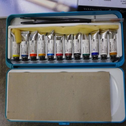 727 - A Rowney watercolour paint set, acrylic paints and artist's box