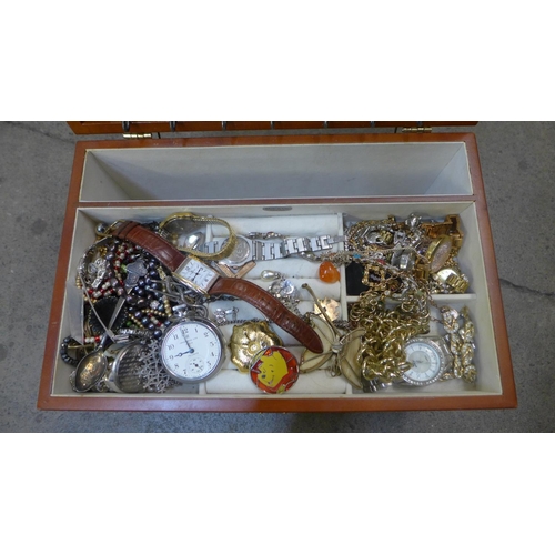 753 - A jewellery box and costume jewellery with wristwatches