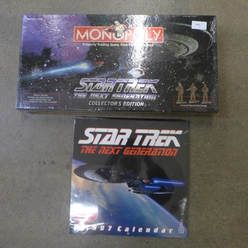 757 - Monopoly Star Trek The Next Generation sealed box and The Next Generation calendar, sealed