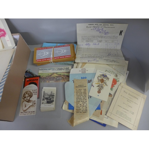 763 - A collection of assorted 20th Century ephemera including British united Airways  postcards