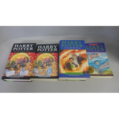 769 - Four Harry Potter novels, two first edition