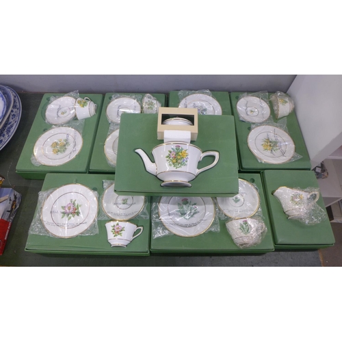 793 - A collection of Royal Worcester The Wild Flowers of Britain wedding teawares, six setting with tea p... 