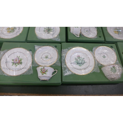 793 - A collection of Royal Worcester The Wild Flowers of Britain wedding teawares, six setting with tea p... 