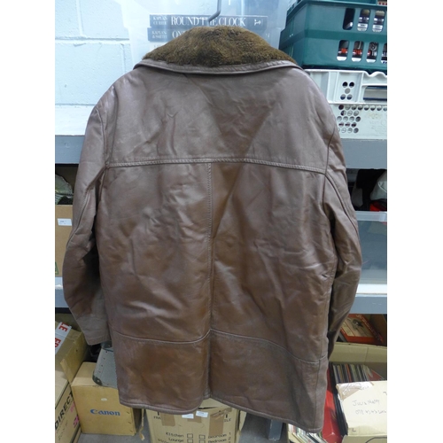 802 - A 1970's men's Borg real leather coat