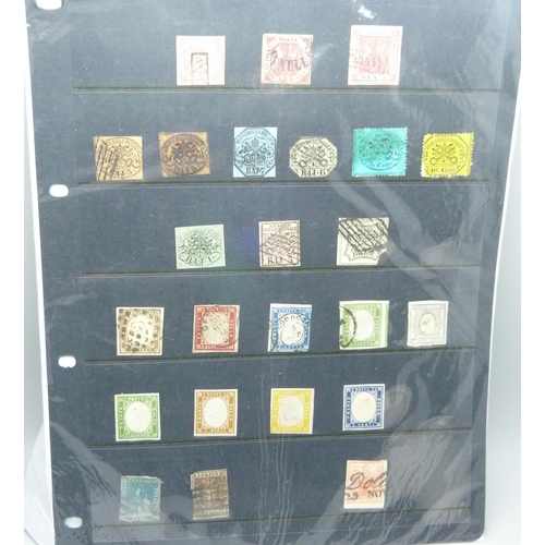 838 - Stamps; stock sheet of Italian states stamps, includes some forgeries