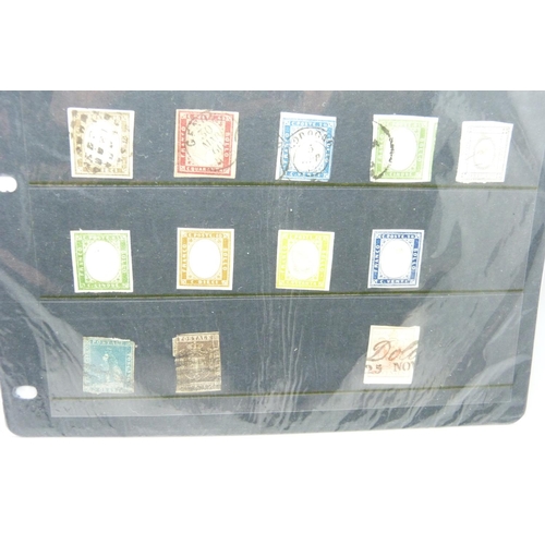 838 - Stamps; stock sheet of Italian states stamps, includes some forgeries