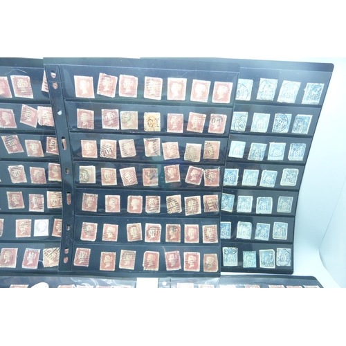 840 - Ten stock sheets with Victorian stamps, mainly Penny Reds and French